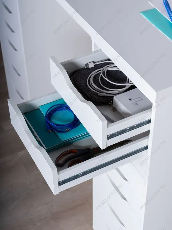 Стол письменный Ингар, 16 ящиков, 140х106х55 см, белый | изображение 3