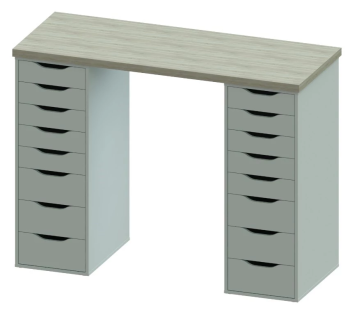 Стол письменный Ингар, 16 ящиков, 140х106х55 см, дуб беленый