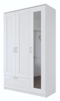 Шкаф Сириус, 3 двери и 1 ящик, 117х50х190 см, с зеркалом, белый