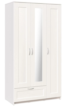 Шкаф Сириус, 3 двери и 1 ящик с зеркалом, 117х59х220 см, белый