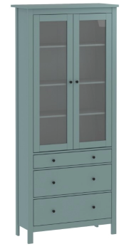 Шкаф с витриной Сага, 90х41х215 см, темно-бирюзовый