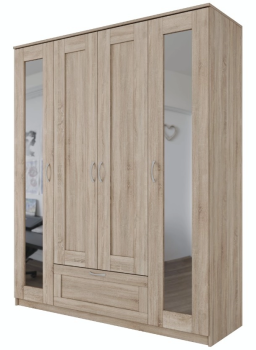 Шкаф Сириус, 4 двери и 1 ящик с зеркалами, 156х50х190 см, дуб сонома