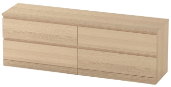 Комод Варма, 4 ящика, горизонтальный, 160х54х40 см, шпон натурального дерева, дуб беленый