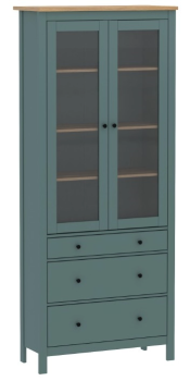 Шкаф с витриной Сага, 90х41х215 см, темно-бирюзовый/ясень