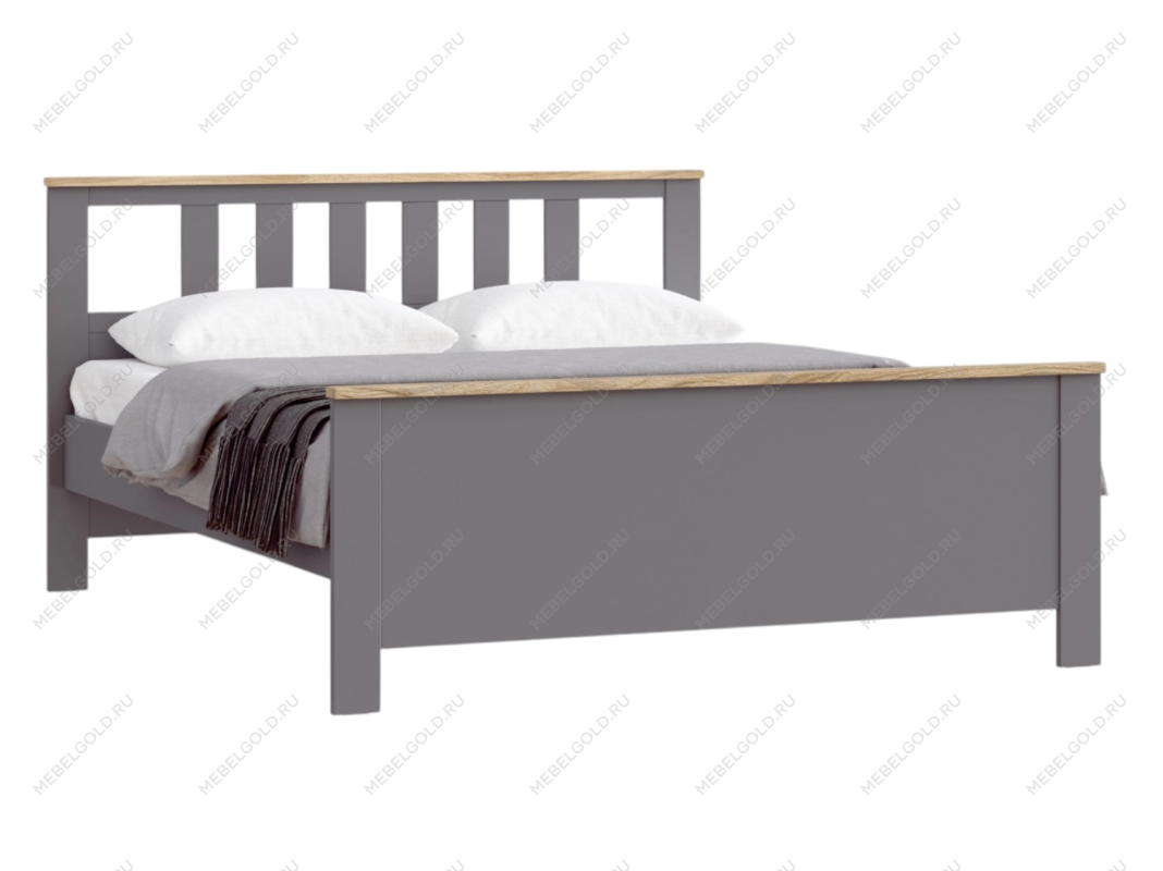 Кровать двуспальная Сага, 160х200 см, серая/ясень