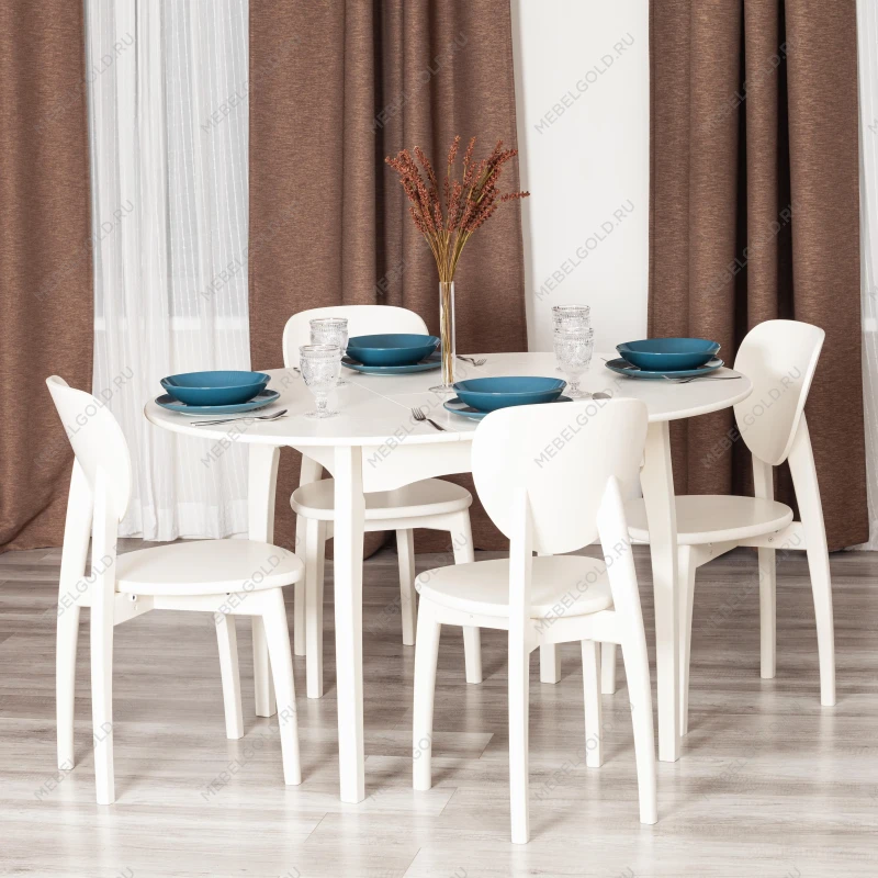 Стол DIAMANTE круглый, бук, мдф, шпон дуба, 100 х 100+30 х 75 см, Ivory white | изображение 13