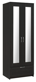 Шкаф Сириус, 2 двери и 1 ящик с зеркалом, 78х59х220 см, черно-коричневый, дуб венге