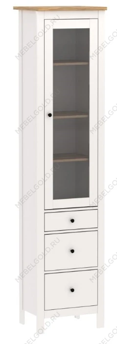Шкаф с витриной Сага, 50х41х215 см, белый/ясень