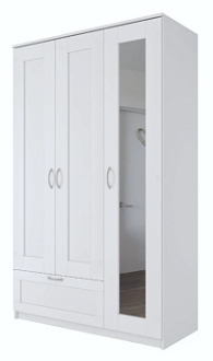 Шкаф Сириус, 3 двери и 1 ящик, 117х50х190 см, с зеркалом, белый