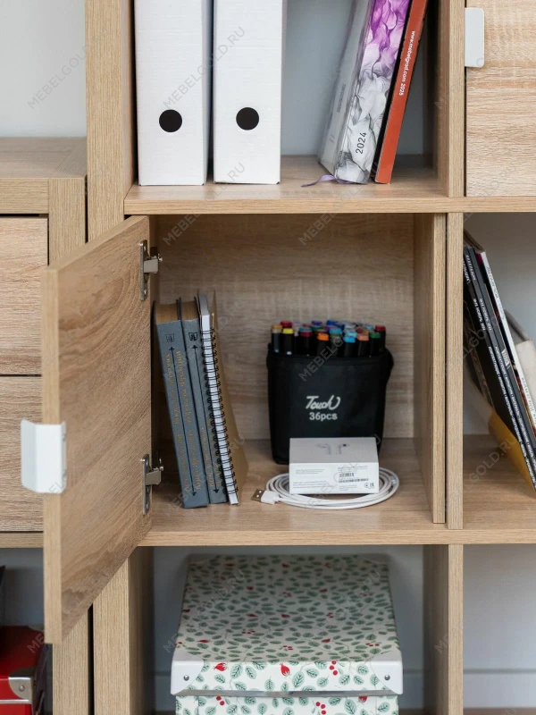 Модуль с дверцей для стеллажа ФОРА, ручка металл, 33х33х37, дуб беленый | изображение 4