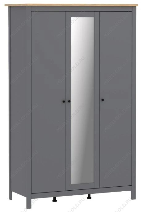 Шкаф распашной Сага, 3 двери, 132х64х215 см, серый/ясень