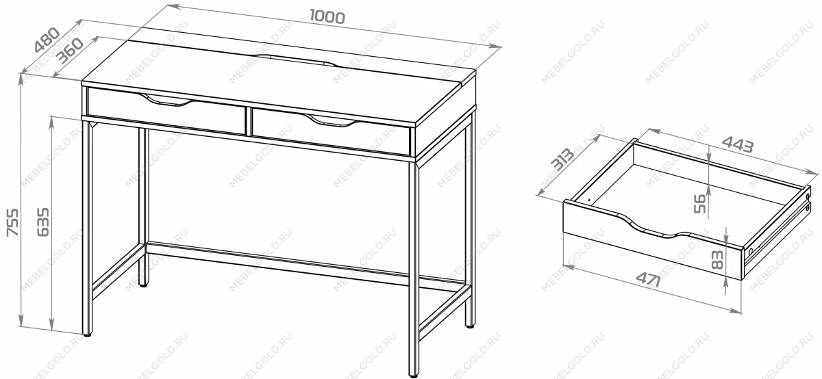 Стол письменный на металлических ножках Ингар Д 100x48x76, серо-бирюзовый/черный | изображение 5