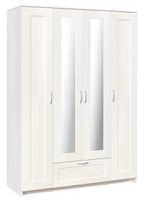 Шкаф Сириус, 4 двери и 1 ящик с зеркалом, 156х59х220 см, белый