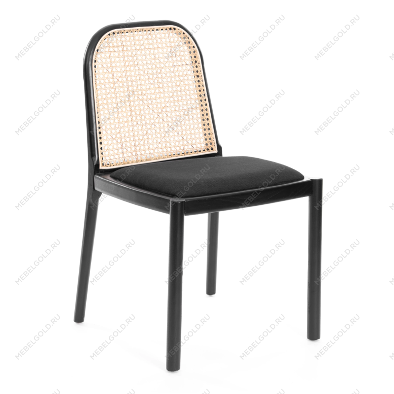 Стул FREYA, дерево вяз/ротанг, ткань лён, черный/черный лен, 46х41х79,5 см