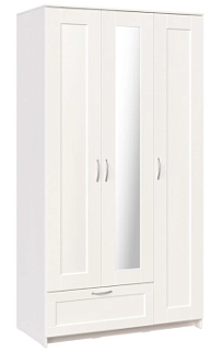 Шкаф Сириус, 3 двери и 1 ящик с зеркалом, 117х59х220 см, белый