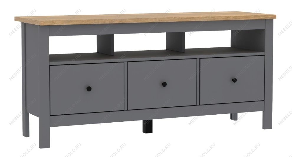 Тумба ТВ Сага, 3 ящика, 131х42х63 см, серая/ясень