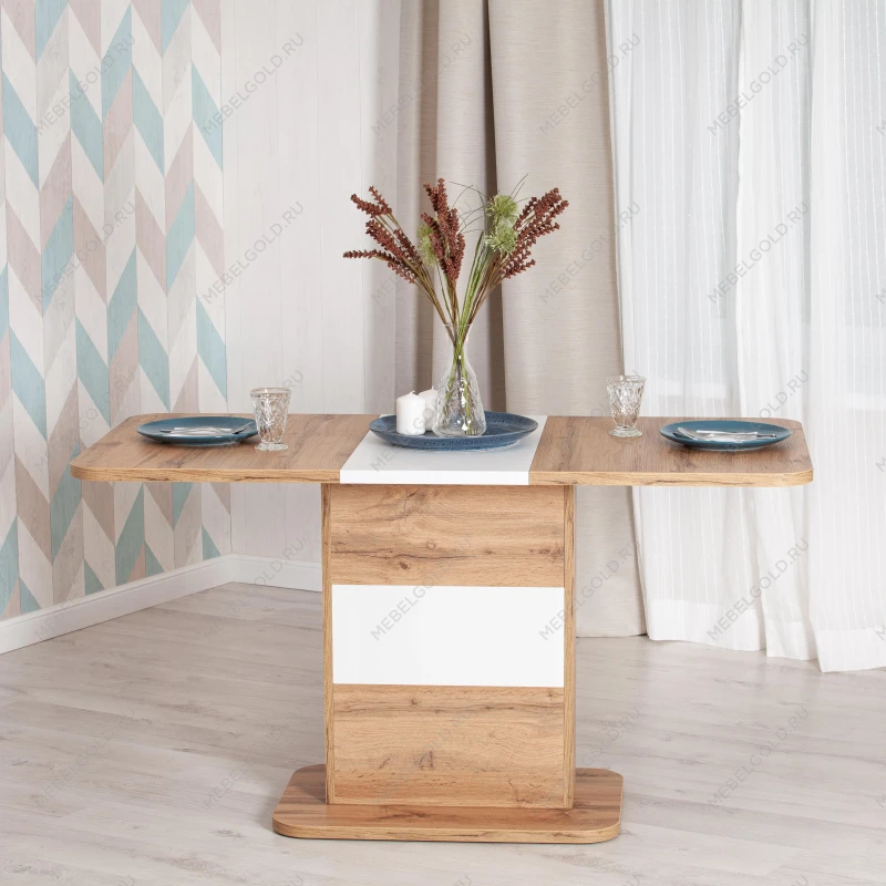 Стол обеденный SMART, ЛДСП, 105-140х68,6х75 см, Дуб вотан/Белый | изображение 12