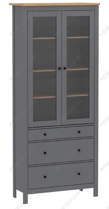 Шкаф с витриной Сага, 90х41х215 см, серый/ясень