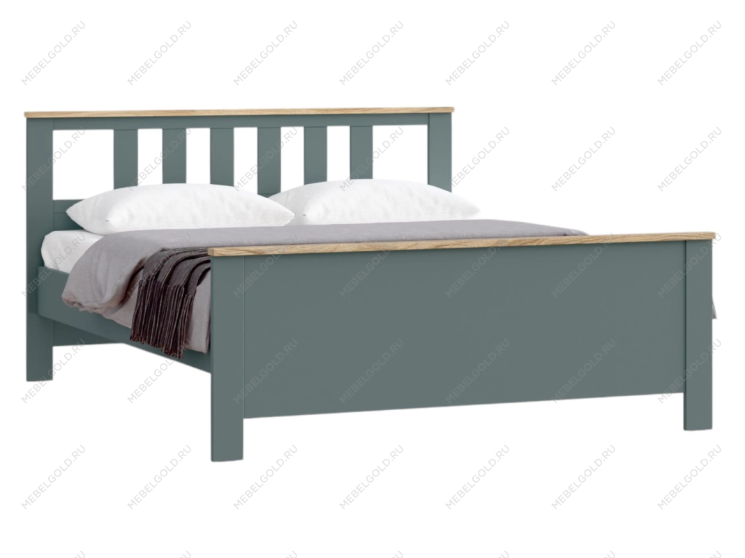 Кровать двуспальная Сага, 160х200 см, темно-бирюзовая/ясень