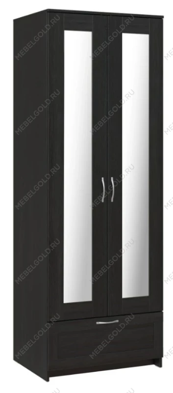 Шкаф Сириус, 2 двери и 1 ящик с зеркалом, 78х59х220 см, черно-коричневый, дуб венге