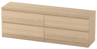 Комод Варма, 4 ящика, горизонтальный, 160х54х40 см, шпон натурального дерева, дуб беленый