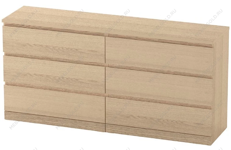 Комод Варма, 6 ящиков, горизонтальный, 160х78х40 см, шпон натурального дерева, дуб беленый