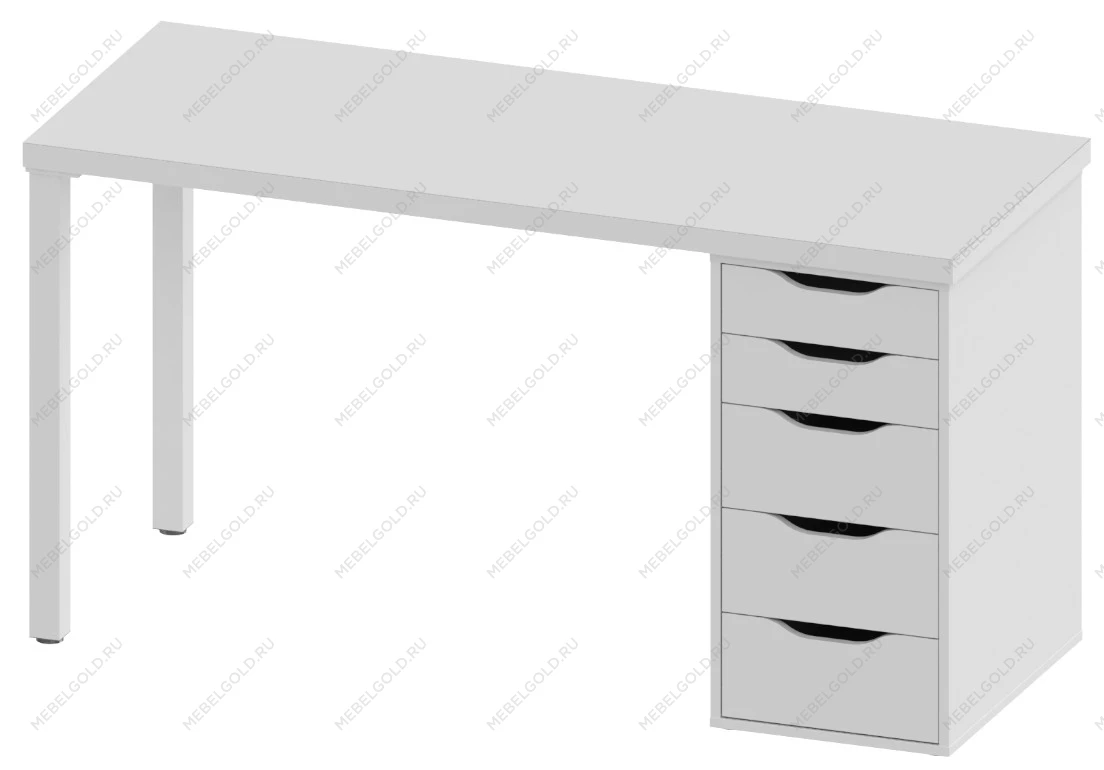 Стол письменный Ингар, 5 ящиков, 140х75х55 см, белый