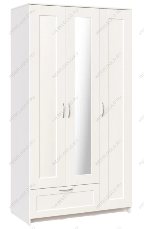 Шкаф Сириус, 3 двери и 1 ящик с зеркалом, 117х59х220 см, белый